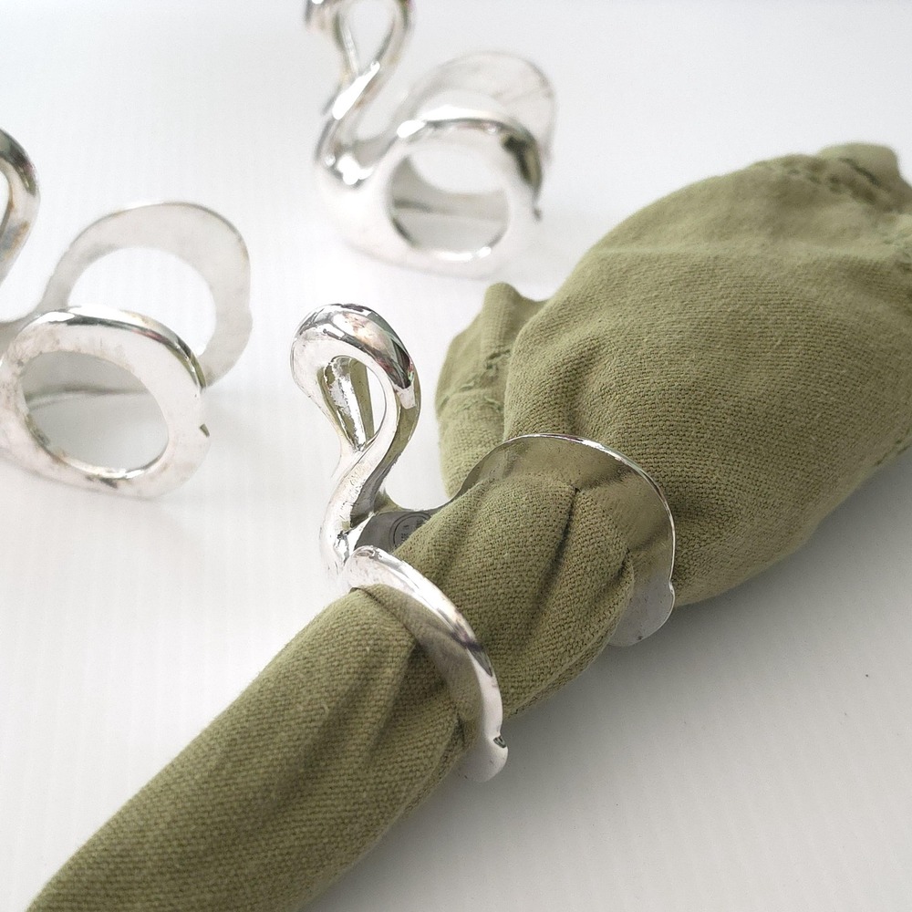 Set of 4 Swan Napkin Holders, Vintage Silver Plated Napkin Rings